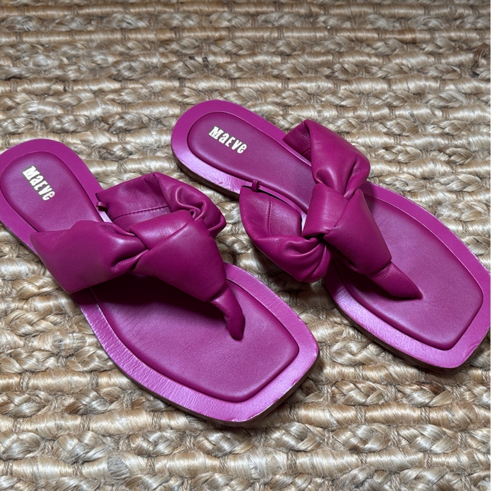 Anthropologie Maeve Puffy Knotted Sandals in Fuchsia, size 9